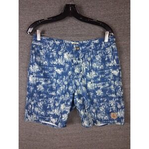Obey Mens Shorts 30 Blue White Floral Swim Trunks Drawstring Resort Coastal